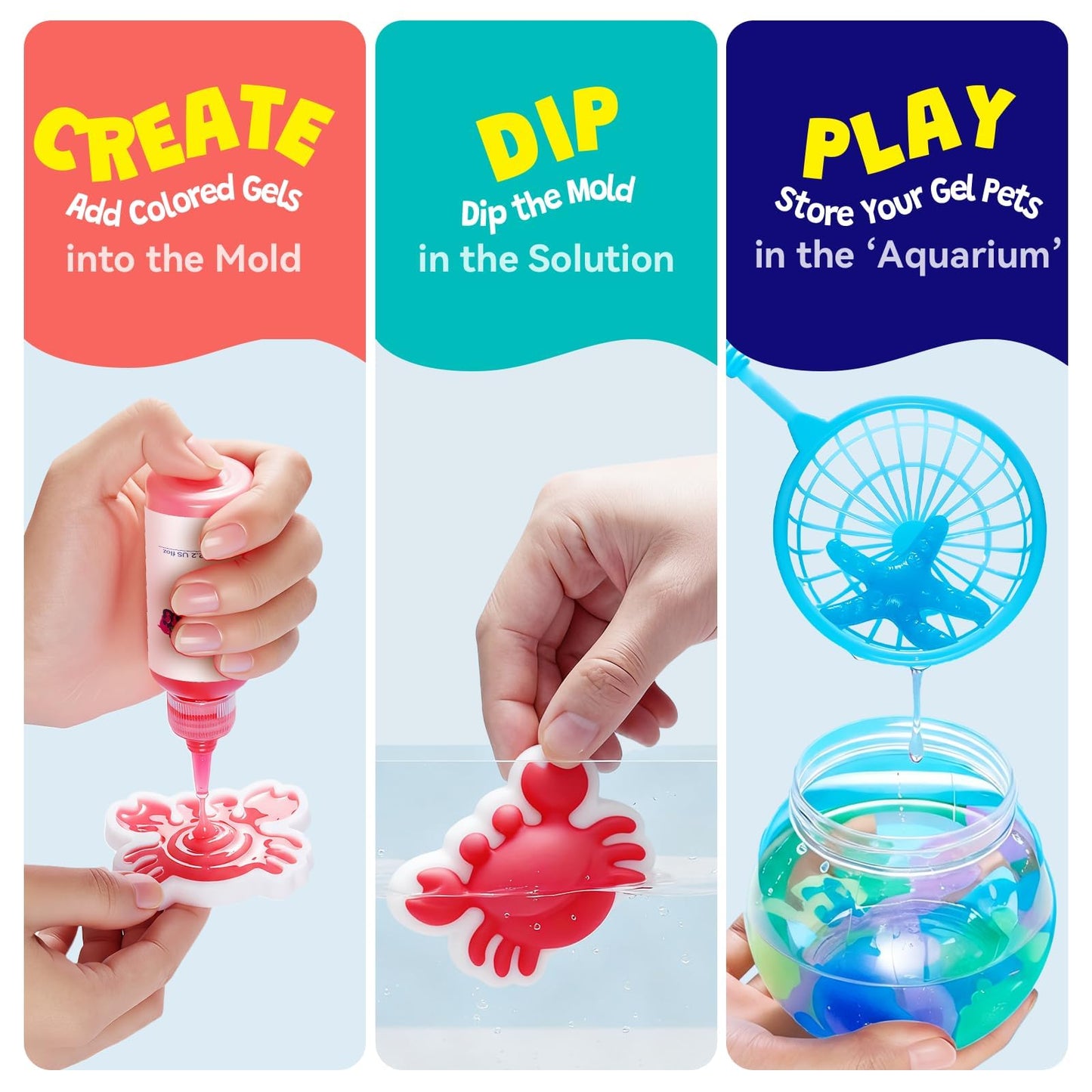 Upgraded Magic Water Elf Toy Kit, 20 Gels & 15 Molds, Craft & Art Kits for Kids Girls Boys Age 3 4 5 6 7 8 9 10 11 year old, Aqua Fairy Make Your Own Water Pets Squishy Maker Birthday Gift Party Favor