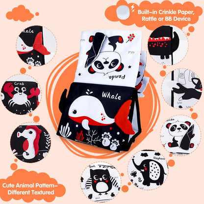 Yohome Black and White Baby Books for Newborn, Tummy Time Mirror, Baby Mirror Infant Toys with Soft Cloth Book, High Contrast Baby Toys, 3D Activity Crinkle Pages Sensory Tummy Time Toys for Babies