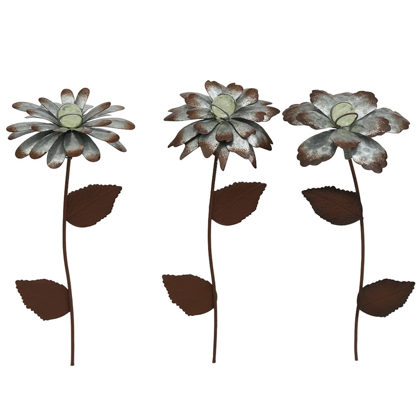 CEDAR HOME Galvanized Floral Garden Stake Outdoor Glow in Dark Plant Pick Water Proof Metal Stick Art Ornament Decor for Lawn Yard Patio, 4"W x 1.5"D x 13.8"H, 3 Set