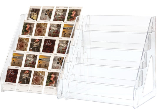 5 Tier Card Stand, 2 Pack Clear Card Display for Greeting Cards, Postcards, Stickers,Sports Cards,Trading Card,Tiered display rack,Retail Photos Shelf for Vendors Craft Collection Show (2Pack-5Tier)