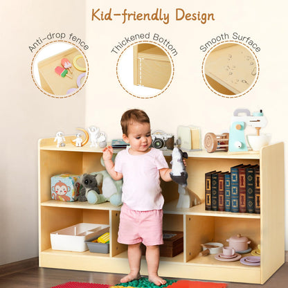 PTINFLUCE Montessori Shelf, Wooden Toy Storage Organizer for Books Toys, 2 Shelf Bookcase, 5-Section Storage Cabinet, Toddler Book Shelf for Kids Rooms, Playroom, Nursery, Kindergarten (Natural)