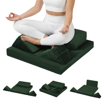 PRIMEPATIO Meditation Cushion Set, Meditation Pillow for Sitting on Floor, Large Yoga Pillow with Knee Support, Washable Zafu Meditation Mat, 3 Shapes Floor Pillow for Adults, Green