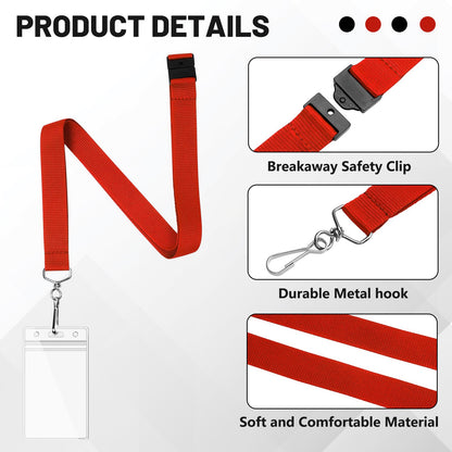WEZEBEL 24-Pack Red Breakaway Lanyards with Waterproof Badge Holders, Polyester Neck Straps for ID Cards, Events, Office, and Schools