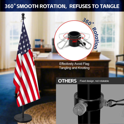 Flag Stand Indoor - 1" Heavy Duty Metal Flag Pole Set with Base,6-8ft Adjustable,Portable & Free Standing For Office,Conference Room,Classroom,Entryway,Outdoor Porch Deck (Black)