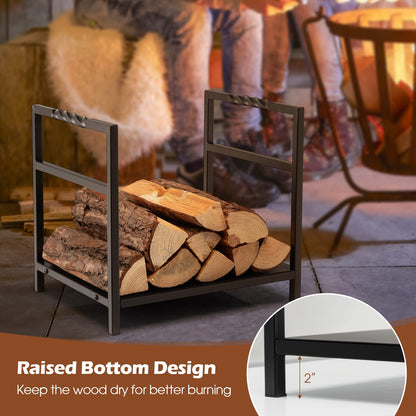 Tangkula Firewood Log Rack, Heavy Duty Firewood Holder with Unique Handle and Raised Feet, Firewood Storage Holder for Fireplace, Stove, Fire Pit, Easy Assembly, Black
