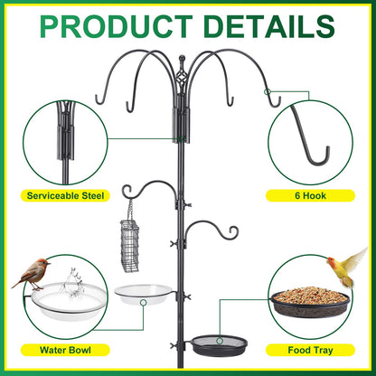 MorningRo Adjustable Shepherd Hook Stand, 34"- 55" Black Iron Shepherd Hook with Base for Plant Hanging, Wind Chime & Bird Feeder - Outdoor Garden Porch Decoration(Elegant Style)