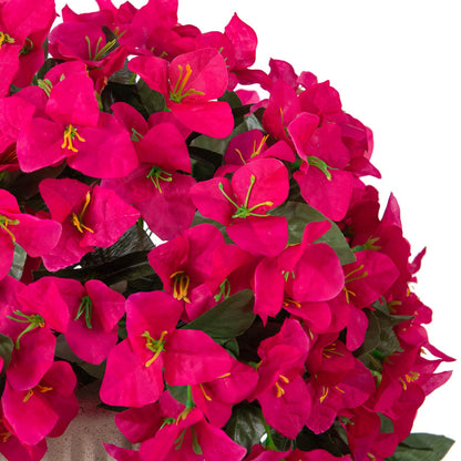 INXUGAO 2 pcs Artificial Faux Bougainvillea Flowers Plants for Outdoor Outside Summer Decoration, Fake Silk UV Resistant Long Trailing Vines for Front Door Porch Planter Balcony (Purple Rose Red)