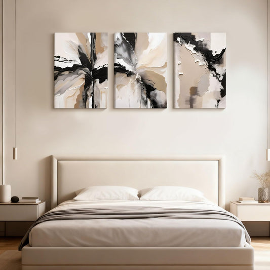 NCCXNCC 3 Pcs Abstract Canvas Wall Art in Black and Beige Modern Wall Decor Paintings Texture Posters Print Modern Geometric Pictures Artwork Suitable for Living Room Bedroom Home Office 12x16 inch