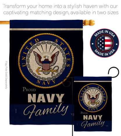 Navy Proudly Family Burlap Garden Flag - Armed Forces USN Seabee United State American Military Veteran Retire Official - House Decoration Banner Small Yard Gift Double-Sided Made in USA 13 X 18.5