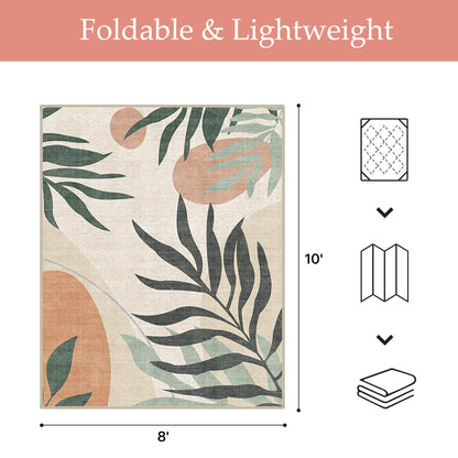 GENIMO Outdoor & Indoor Area Rug 8'x10', Waterproof, Non-Shedding, Easy Cleaning, Leaf Mat for Patio, Living Room, Balcony, Dining Room, RV, Deck, Bedroom, Camping, Outside Carpet, Beige Grey