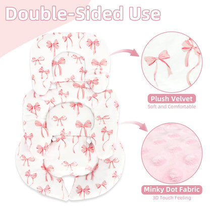 DAYEEBALL Infant Car Seat Insert Cushion, Baby Car Seat Head Body Support for Girls & Boys, Reversible Newborn Car Seat Insert with 2 Extra Strap Paddings, Premature Car Seat Cushion, Pink Bow