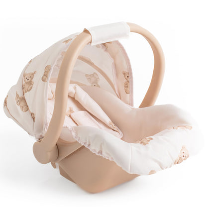 Roma Prams: Teddy Doll Car Seat - Beige-Cream-Bear, Carrier Travel Accessory, Adjustable Canopy & Handle, Roleplay Toy for Dolls Up to 16.5", Kids 3+