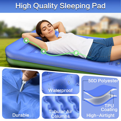 Wusrop Double Sleeping Pad for Camping, Extra Thick 5 Inch Self-Inflating 2 Person Camping Mattress,with Built-In Foot Pump, Insulated Inflatable Trampoline Mat for Backpacking, Hiking, Tents & Winter