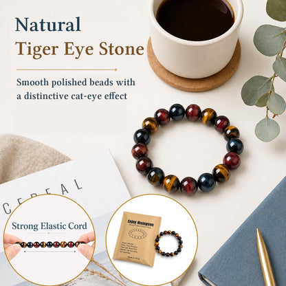 Enjoy Risingsun Tiger Eye Bracelet,Relax Anxiety Crystal Beaded Triple Protection Jewelry Bead Stone Chakra Gemstones Bracelets for women men