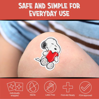 AQUARIUS Peanuts Snoopy Adhesive Bandages – 20 Count Cartoon Snoopy Bandages in Travel Case, Kids First Aid Supplies, Latex-Free Nonstick Sterile Plasters for Minor Cuts