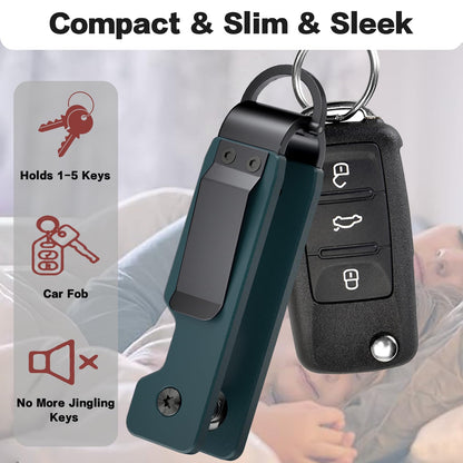 Evcing Key Organizer, Compact Key Holder for Keychain, Metal Minimalist Pocket Key Chain, Secures 1-5 Keys (Navy Blue)