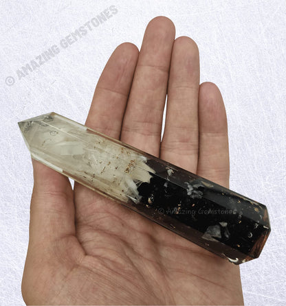 Amazing Gemstone Black Tourmaline Selenite Crystal Orgone Towers ~ Natural Healing Crystal Point Obelisk for Reiki Healing and Crystal Grid (4.5 to 5 Inch, Pack of 1)
