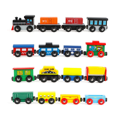 Wondertoys Wooden Train Set 16 PCS Train Toys Magnetic Set Includes Storage Bag - Wooden Track Accessories - Wooden Magnetic Car Set for Toddlers Kids Boys and Girls