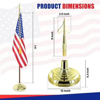 Super Tough Indoor Flag Pole kit 7ft - Army Spear - Gold Texture Base - Aluminum Flagpole with Brass Finish - Heavy Duty Inside House Flagstaff - Interior Shaft and Stand - No Ensign Included