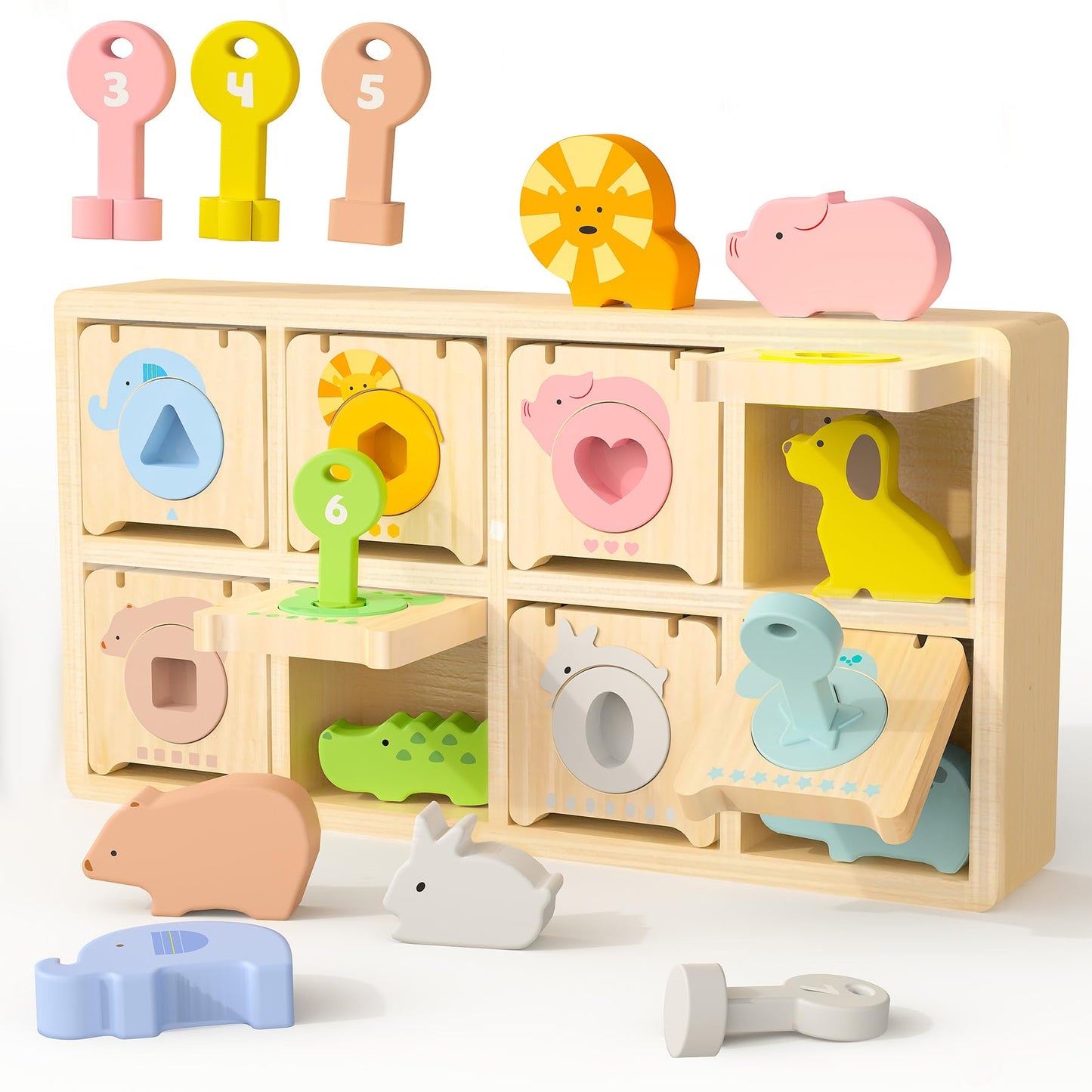Montessori Toys for 2 year Old,Wooden Keys and Locks Set With 8 Wooden Animals and Keys,Learning Fine Motor Skills Toys for Toddlers,Preschool Educational Sorting Toys for 1-3 Boys and Girls Gift