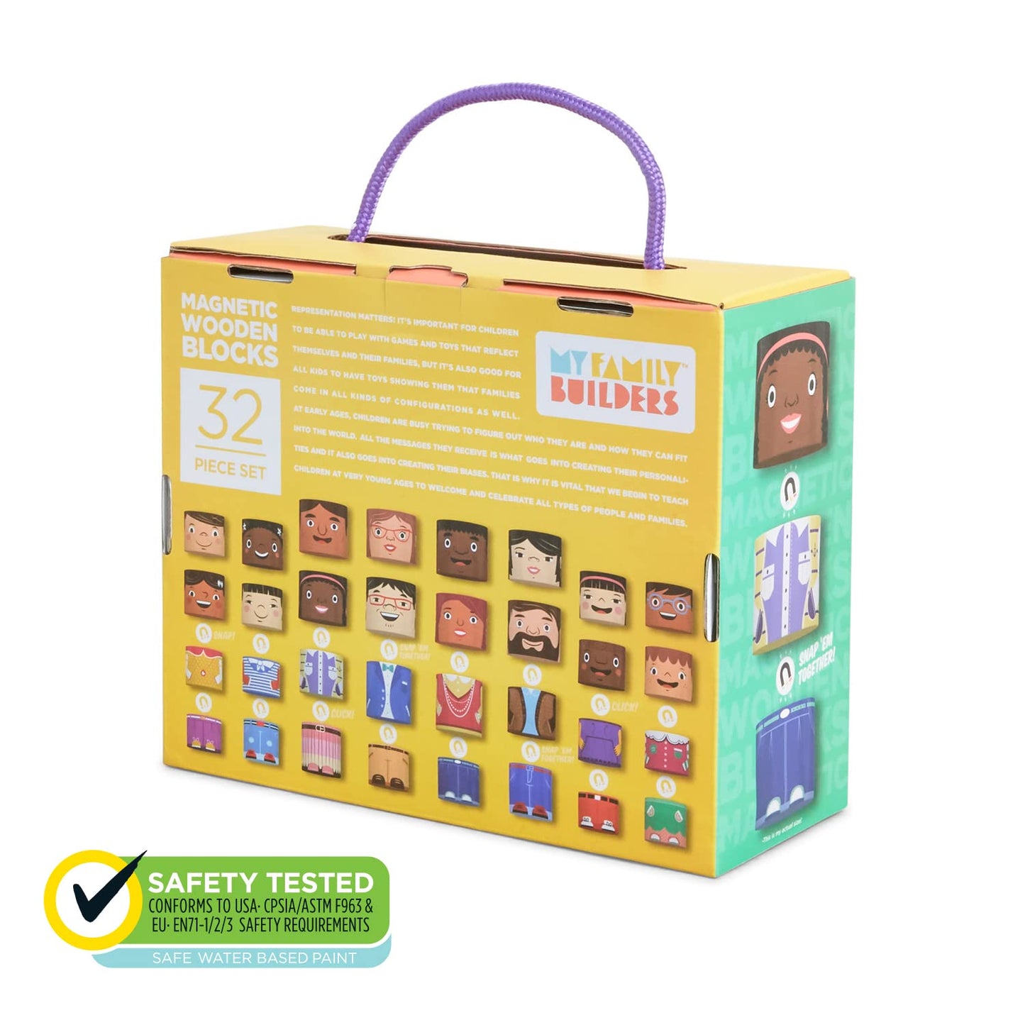 My Family Builders 32-Piece Multiracial Magnetic Family Play Set, Wooden Diversity Building Blocks for Kids, Multicultural Puzzles & SEL Toy for Toddlers & Children