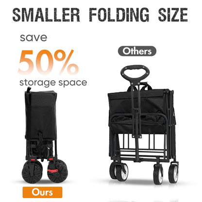 Portal Collapsible Large Double Decker Wagon with Brakes, 660lb Foldable Heavy Duty Utility Wagon Cart, 400L All-Terrain Big Wheels & 54" Extra Long Extender for Sports, Camping & Outdoor Use