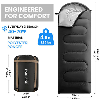 FARLAND Sleeping Bags for Adults Teens Kids with Compression Sack Portable and Lightweight for 3-4 Season Camping, Hiking,Waterproof, Backpacking and Outdoors