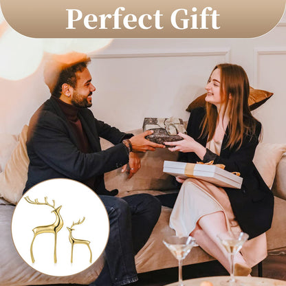Sziqiqi Brass Reindeer Sculptures Animal Figurine Statues Christmas Deer Pure Copper Heavy Reindeer Ornaments for Home Decor Accents Living Room Office Bookself Tabletop Mantle Decoration