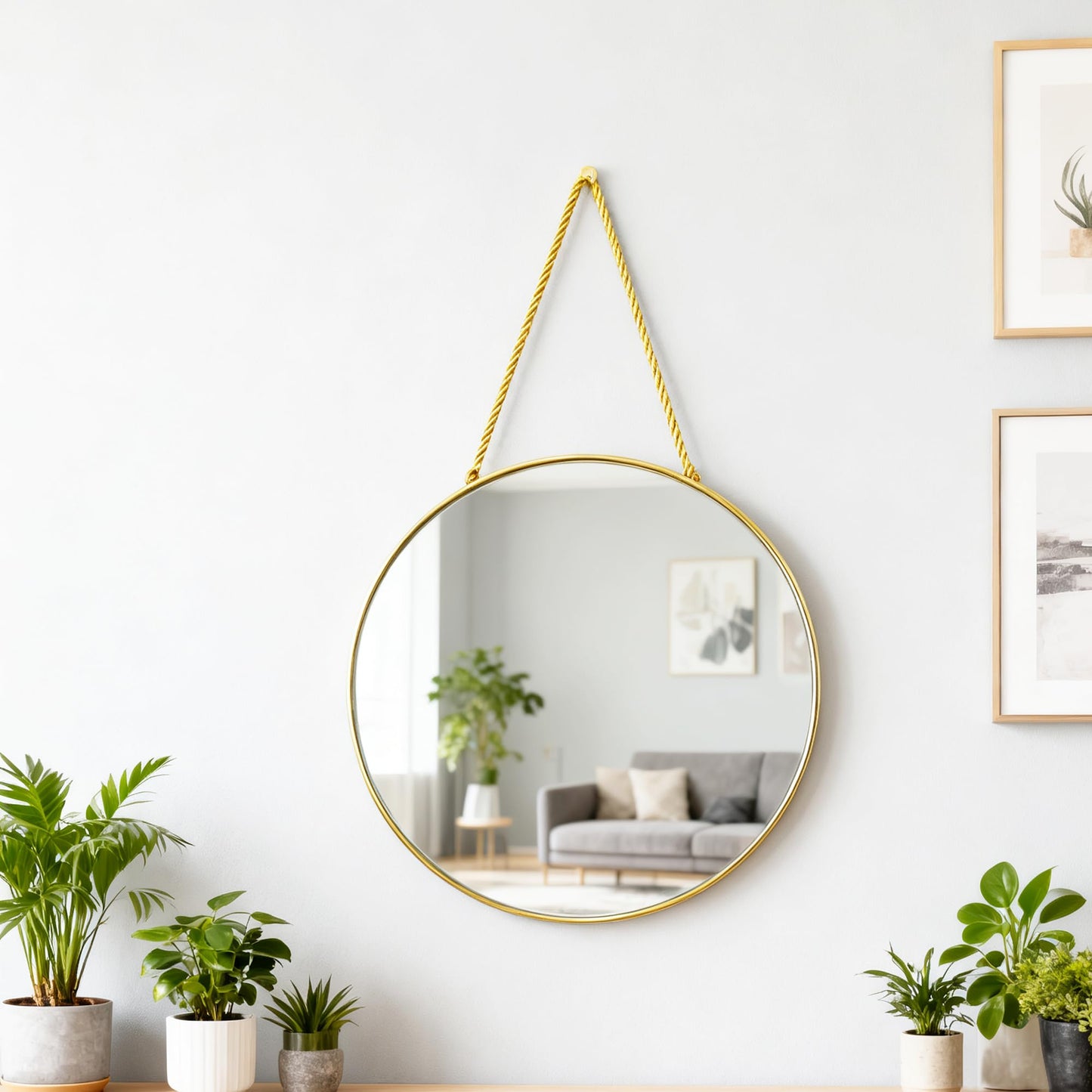 ZYGNHMO Round Wall Mirror Door Mirror PVC Plastic Frame (Gold, 11.8 inch)