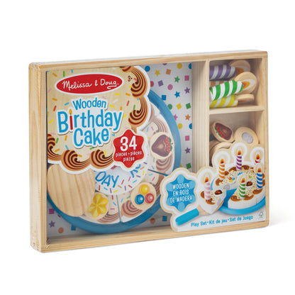 Melissa & Doug Birthday Party Cake - Wooden Play Food with Mix-n-Match Toppings and 7 Candles