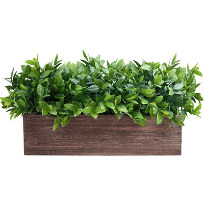Winlyn 14" Artificial Boxwood Plants in Rectangular Wood Planter Farmhouse Greenery Arrangement Centerpiece Faux Potted Herb Plant for Wedding Dining Room Table Kitchen Windowsill Mantel Shelf Décor