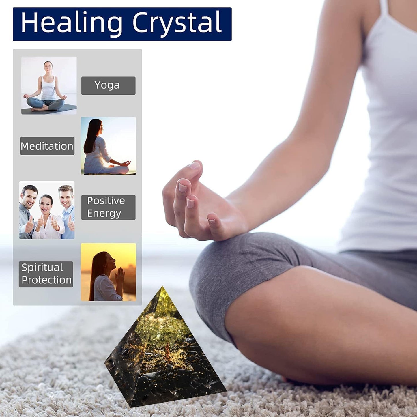 EternalOrgone Tree of Life Orgone Pyramid for Positive Energy, Orgonite Peridot&Obsidian Healing Crystal for Reduce Stress Chakra Reiki Healing Meditation Attracts Lucky and Success