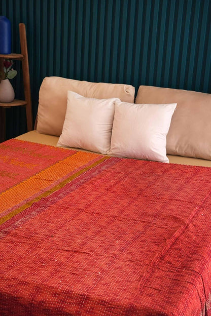 Handmade Cotton Vintage Kantha Quilt Boho Reversible one-of-a-Kind Kantha Throw Bedspread (Twin 90" x 60")
