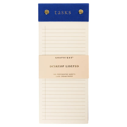 Graphique Post-Bound List Pad Luxe Collection, Perforated Sheets To-Do Notepad, Hardcover Binding, Gold Foil Embossing, 100 Pages, 4” x 9.75”, Colbalt Blue