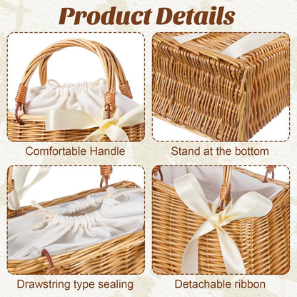 Cabilock Woven Flower Basket with Handle, Plastic Woven Flower Girl Basket for Weddings Ceremony, Small Rustic Boho Handbag, Women Summer Clutch Beach Bag Picnic Decor, 10.22X9.24X5.311in