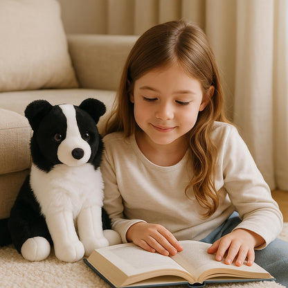 WEIGEDU Border Collie Stuffed Animal Plush Dog Toy, 12 Inch, Soft Realistic Black and White Puppy, Cuddly Farm Animal Plushie for Kids, Girls, Boys, Birthday