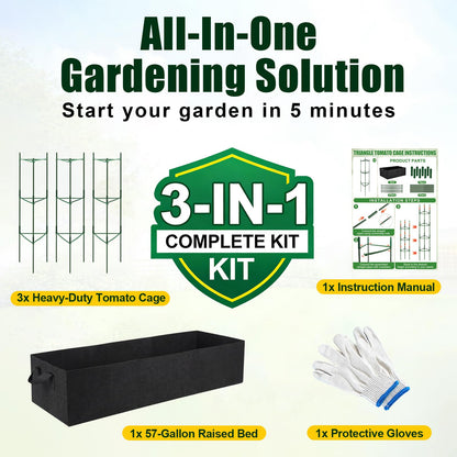 BobbleT 3 Pack Heavy Duty Tomato Cages with 57 Gallon Grow Bag, 48" Adjustable Tomato Trellis for Raised Garden Bed, Sturdy Triangle Plant Support for Climbing Vegetables, Cucumbers & Garden Plants