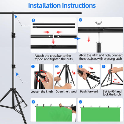 HEMMOTOP 7x5 ft(HxW) Green Screen Stand Kit, 6.5x5 ft Green Screen Backdrop with Stand for Streaming, Gaming, Zoom, Portable Greenscreen Background Kit with Clips & Carrying Case