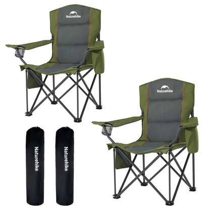 Naturehike Oversized Camping Chair with Cooler Bag, Heavy Duty Lawn Chair Support 450 LBS, Portable Padded Outdoor Folding Chair, 2 Pack