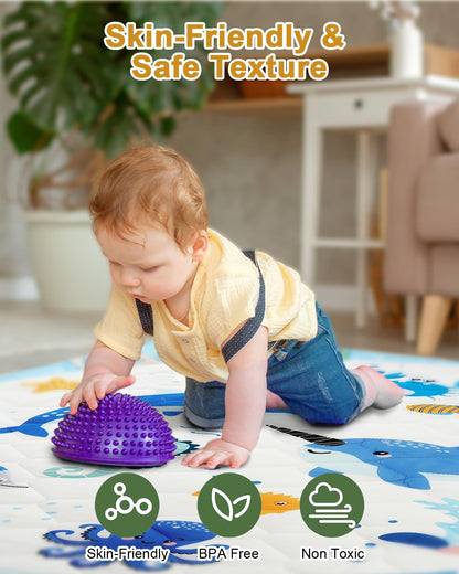 TINYHARBO Premium Foam Baby Play Mat 50x50, 4 Developmental Zones Play Mat with Removable & Machine Washable Cover, Extra Thick Padding Playpen Mat, Easy to Clean for Infants, Toddlers & Babies