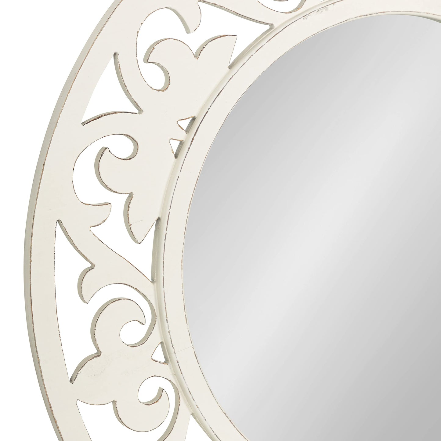 Kate and Laurel Shovali Coastal Round Mirror; 32 Inch Diameter; White; Decadent Wall Decor with Ornate Wood-Carved Frame