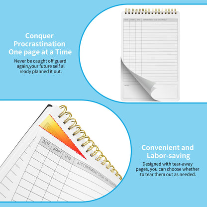 Zhitongda 4 Pack Activity Log Spiral Notebook Time Sheet Daily Log Book Checklist Notepad Undated Daily Planner Call Log Book For Office With Notes Book Keeping Log For Business(6 * 9in 54 Sheets)