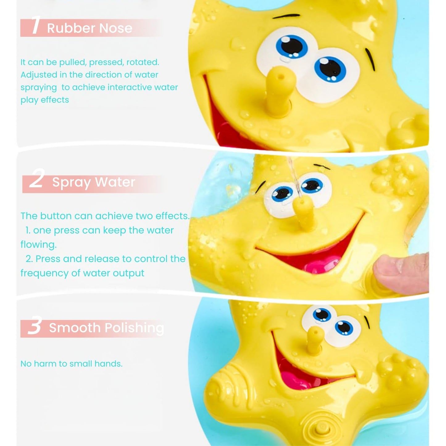 Bath Toys for Toddlers, Starfish Baby Bathtub Play Toys, Floating Fountain Pool Water for Infant Baby Bath Spray Toys with 5 Sensory Textures
