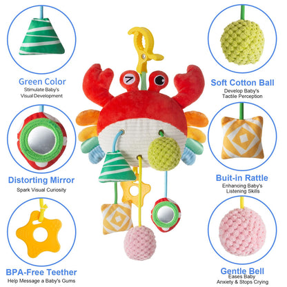 Lynncare Car Seat Toy for Babies 0-6 Months, Stroller Toy with a Convenient Clip, Carseat Toys Hanging Baby Accessories,Built-in Bell, Rattle,Mirror for Infant,Babies Gift 0-3-6-12 Months Boy Girl