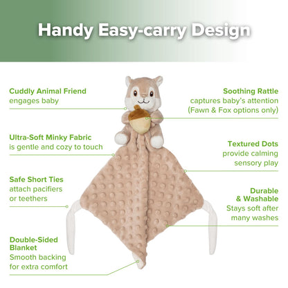 haakaa Squirrel Security Blankets for Babies, Ultra Silky Soft Lovey Blanket Baby Gift for Newborn Boys and Girls, Snuggle Toy Baby Stuffed Animals Essentials