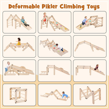 INFANS 12 in 1 Climbing Toys for Toddlers, Upgrade Wooden Montessori Foldable Triangle Climber Set with Reversible Ramp Slide Ladder Seesaw, Indoor Pikler Climb Activity Jungle for Kids Age 3+