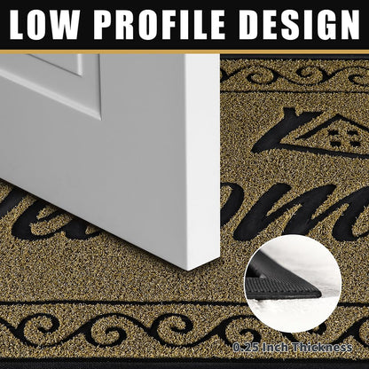 Yimobra Welcome Front Door Mat, Heavy Duty Easy Clean Doormat Indoor Outdoor, Waterproof Quick Dry Floor Mat for Home, Garage, Hign Traffic Areas, Non Slip, Low Profile, 29.5X17 Inches, Beige Brown