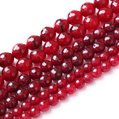 32pcs 12mm Faceted Red Jade Gemstone Beads Natural Stone Round Loose Spacer Beads for Jewelry Making DIY Bracelet Necklace 1 Strand 15inch