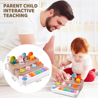 LESSETI Interactive Pop Up Toy with Piano Keyboard - Cause and Effect Animal Toy with Music and Light for Toddlers 1-3, STEM Learning Educational Baby Toys, Birthday Gifts for Boys Girls 6-12 Months