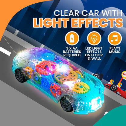 Playbees Light-Up Transparent Car with Remote Control, Toys for Autistic Kids Ages 3-5 Sensory Activity for Kids with Autism Special Needs Toys, Bump and Go Toys for Toddlers Music and LED Effects